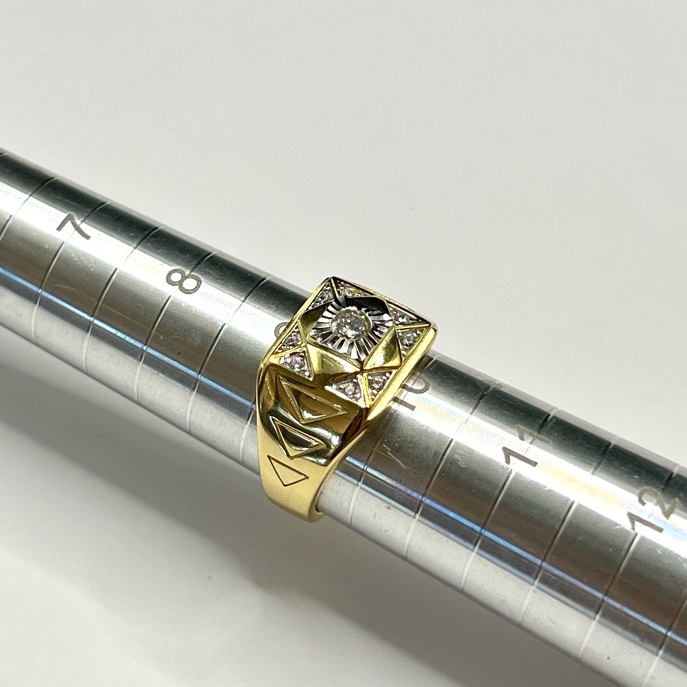 Men's Gold over 925 Sterling Silver Signet Ring with Center Stone CZ Size 9.5 - Picture 11 of 17